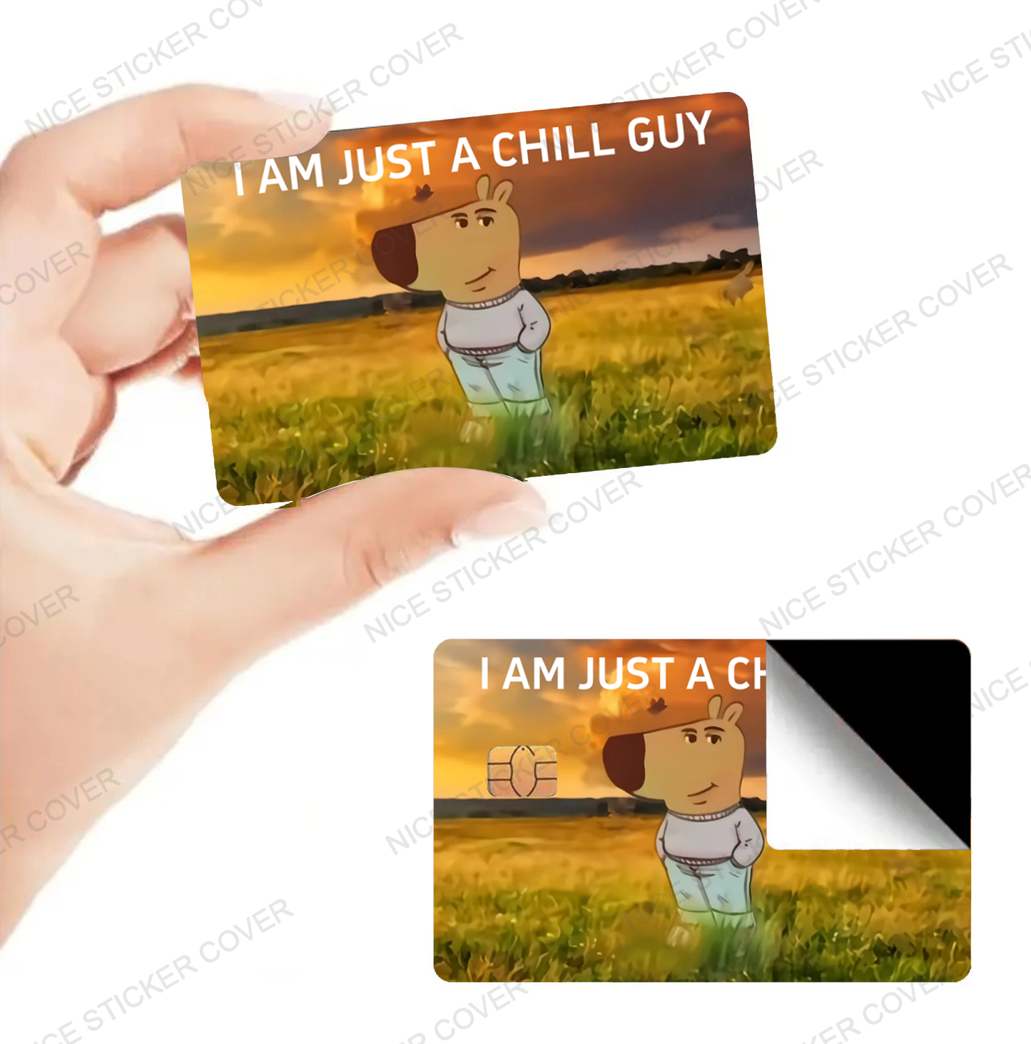 2pcs PVC Chill Guy Anime Theme Credit Card Skin