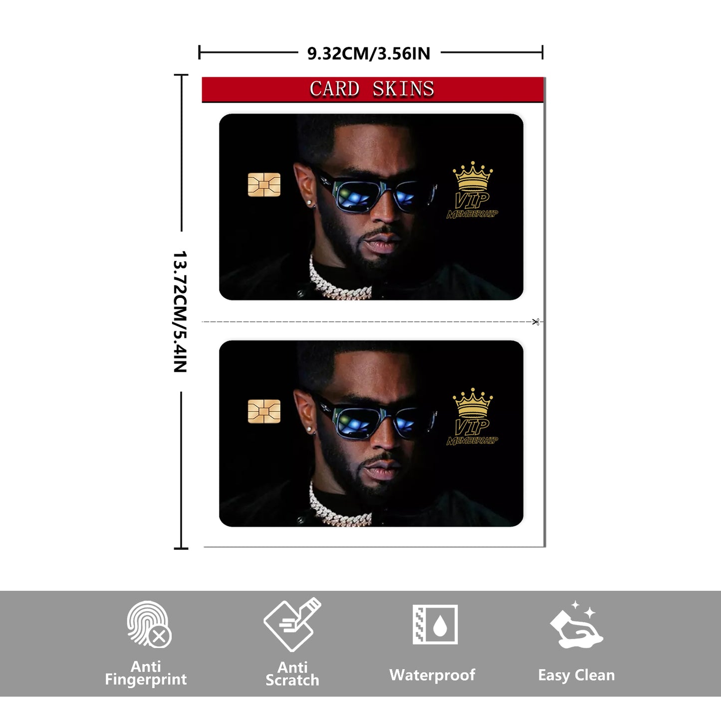 2 pcs Vinyl Credit Card Skins DIDDY PARTY V.I.P Membership Card Stickers